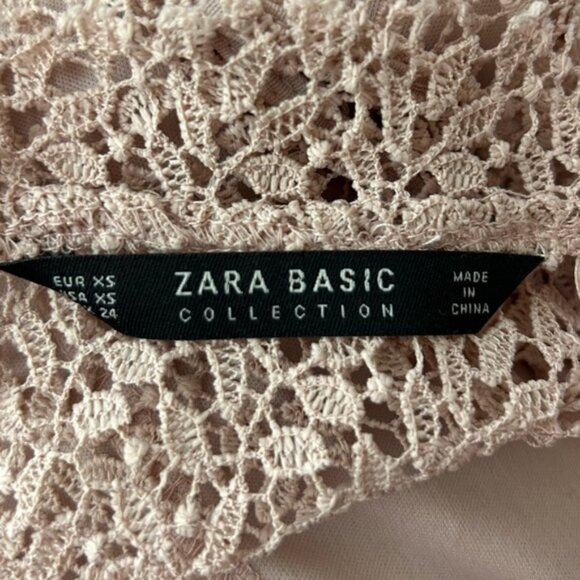 ZARA Women's Mini Dress Lace Crochet Tiered layers Romantic Pink nude Size XS - Picture 13 of 16